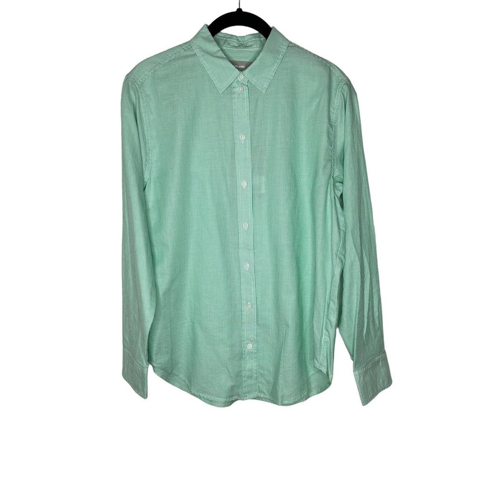 NWT Everlane Womens Striped Oxford Shirt 2 Striped Button Front Green White